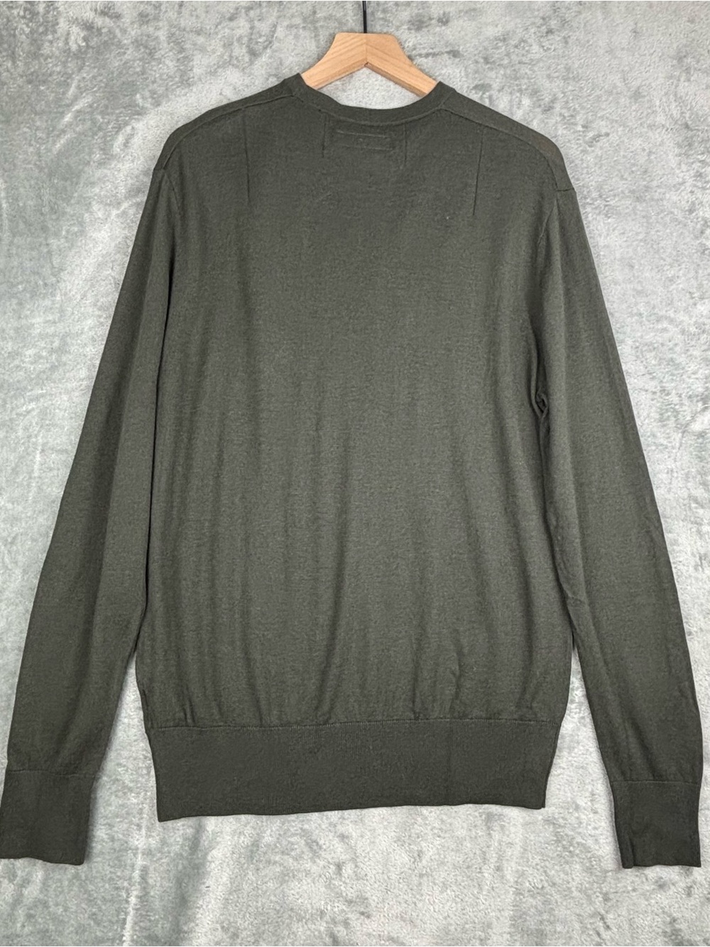 AllSaints Sweater Mens XL Green Nomo Crew Wool Blend Pullover Logo Tight Knit - Picture 3 of 16